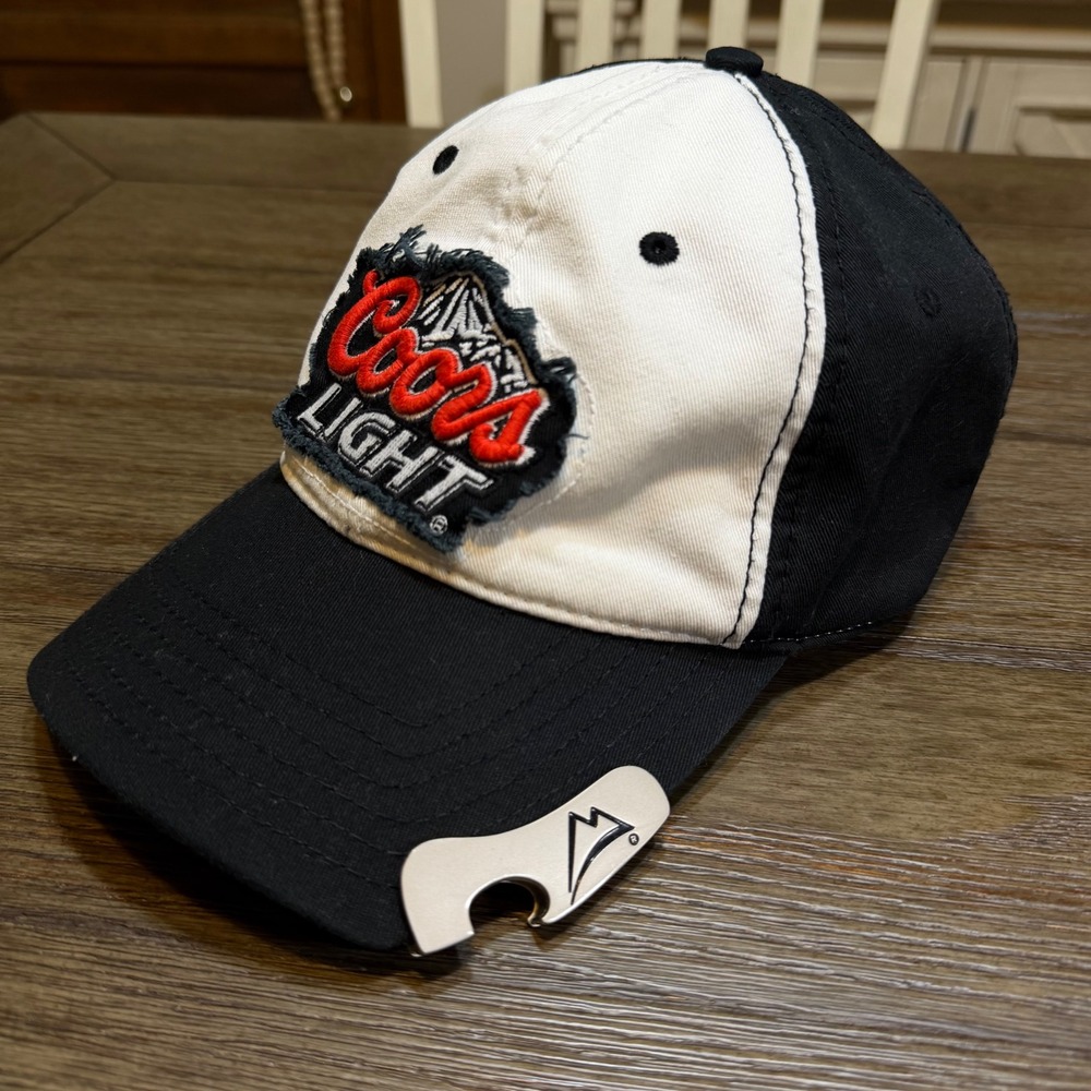 Coors Light Mens Baseball Cap Hat Black White Bottle Opener Brim  One Size